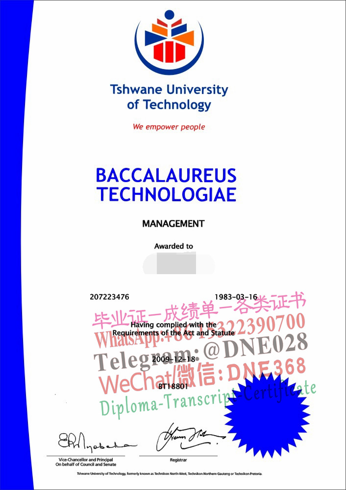 南非共和国茨瓦尼科技大学文凭样本