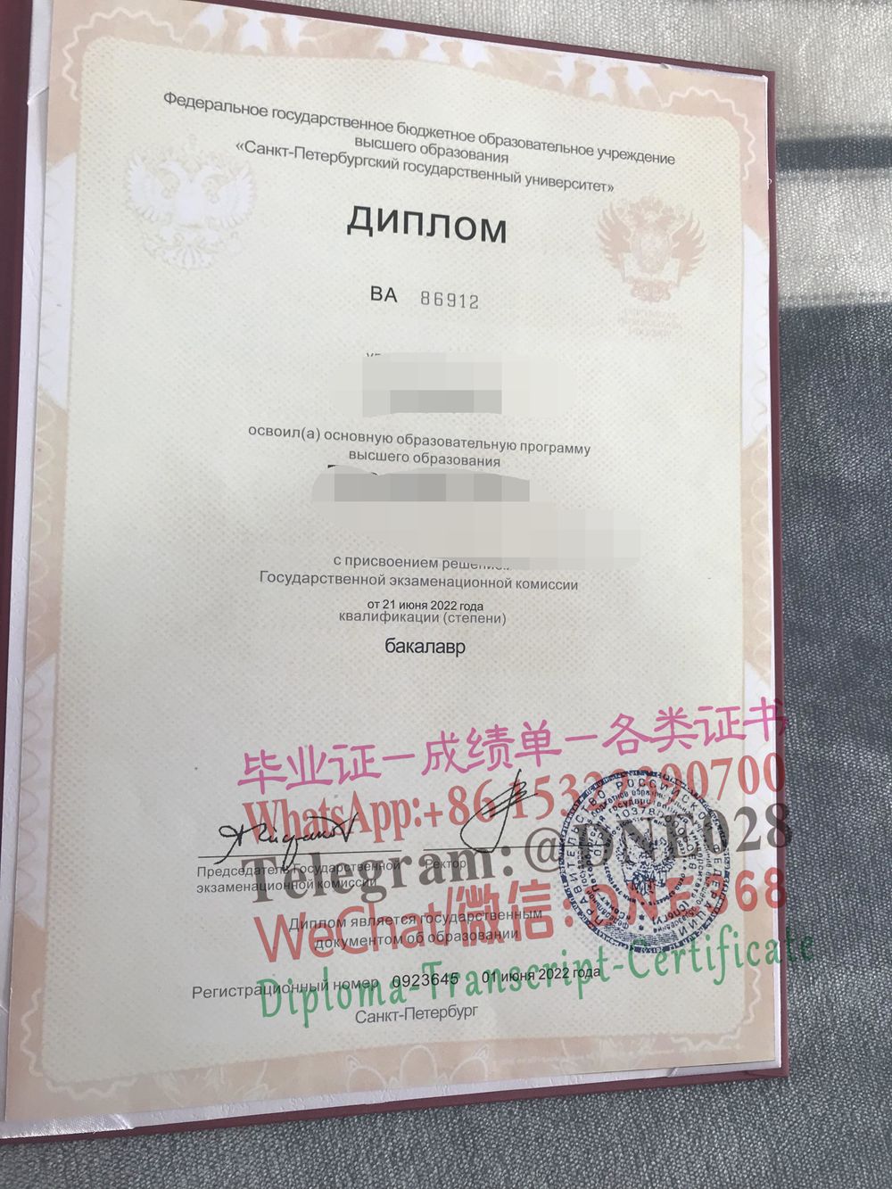 圣彼得堡国立大学毕业证样本