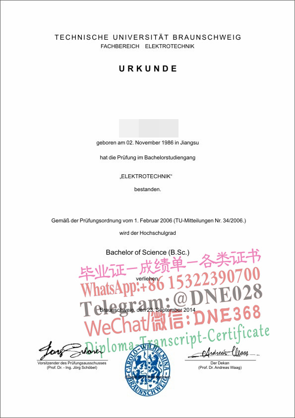 德国布伦瑞克工业大学毕业证样本