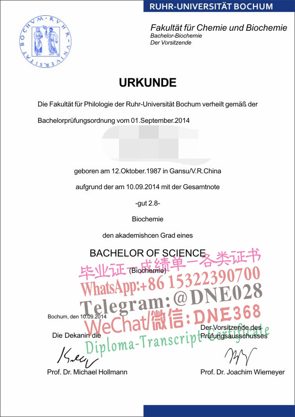 德国波鸿鲁尔大学毕业证样本
