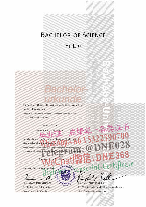 德国魏玛大学毕业证毕业证样本