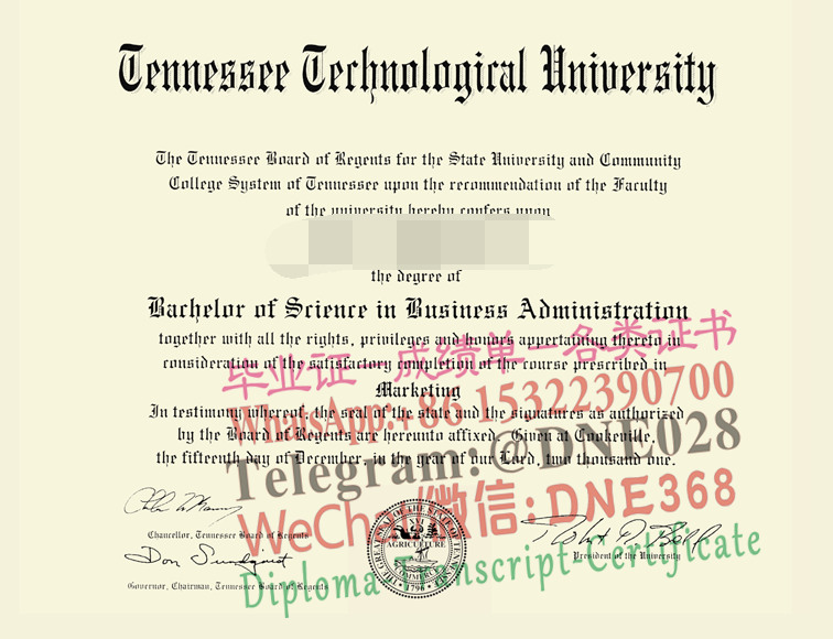 美国田纳西科技大学毕业证样本