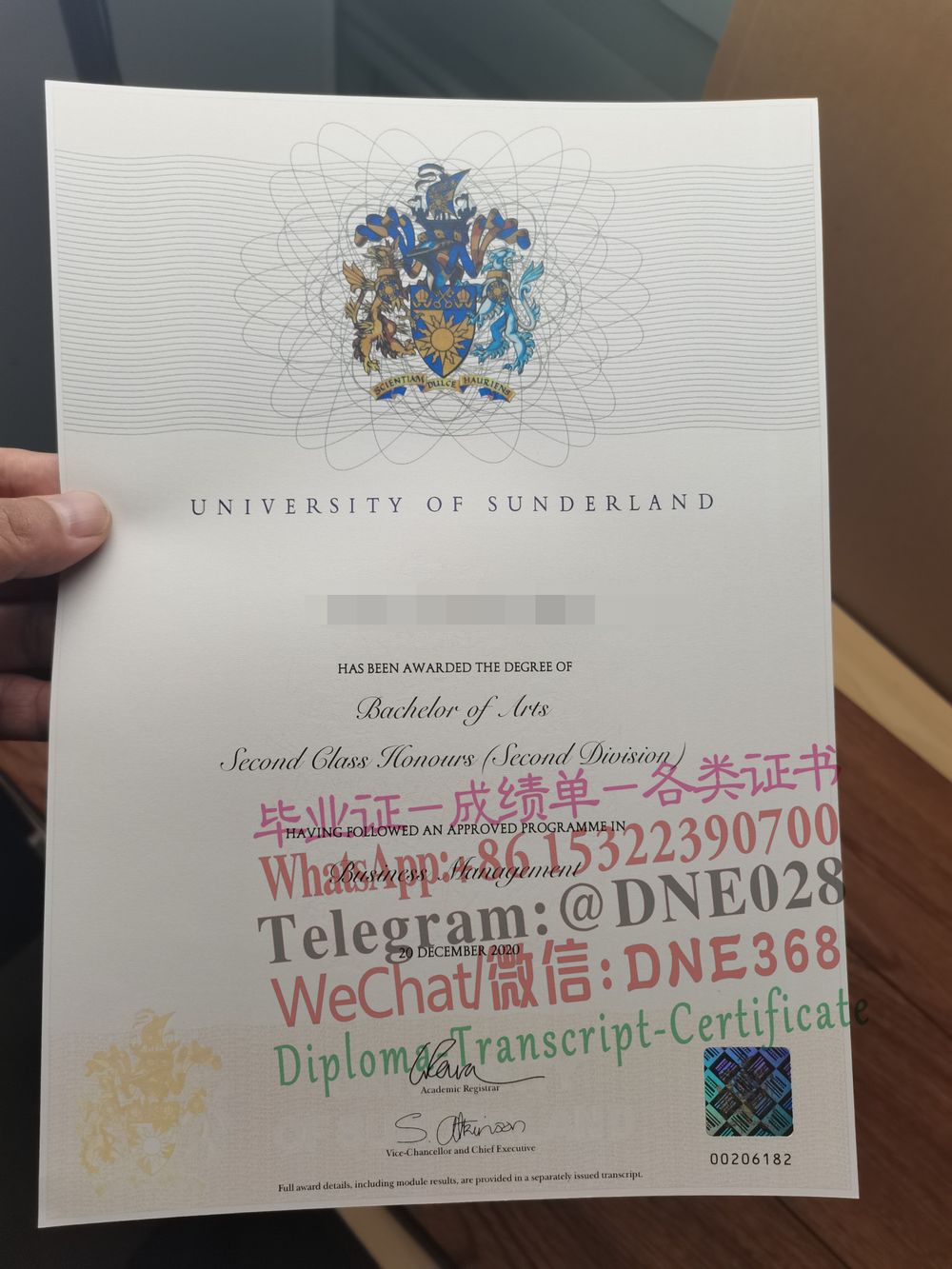 英国桑德兰大学文凭样本