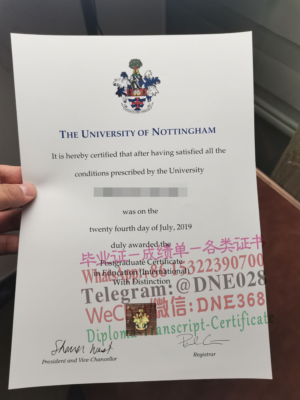 英国诺丁汉大学毕业证样本